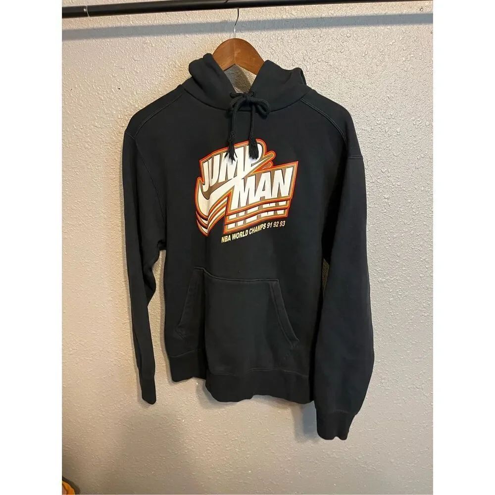 Nike Jordan Jump Swoosh Hoodie Black Orange White Size Small